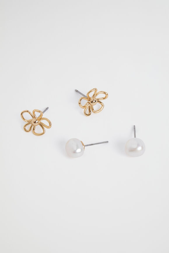 Flora Pearl Stud Set  Gold  hi-res