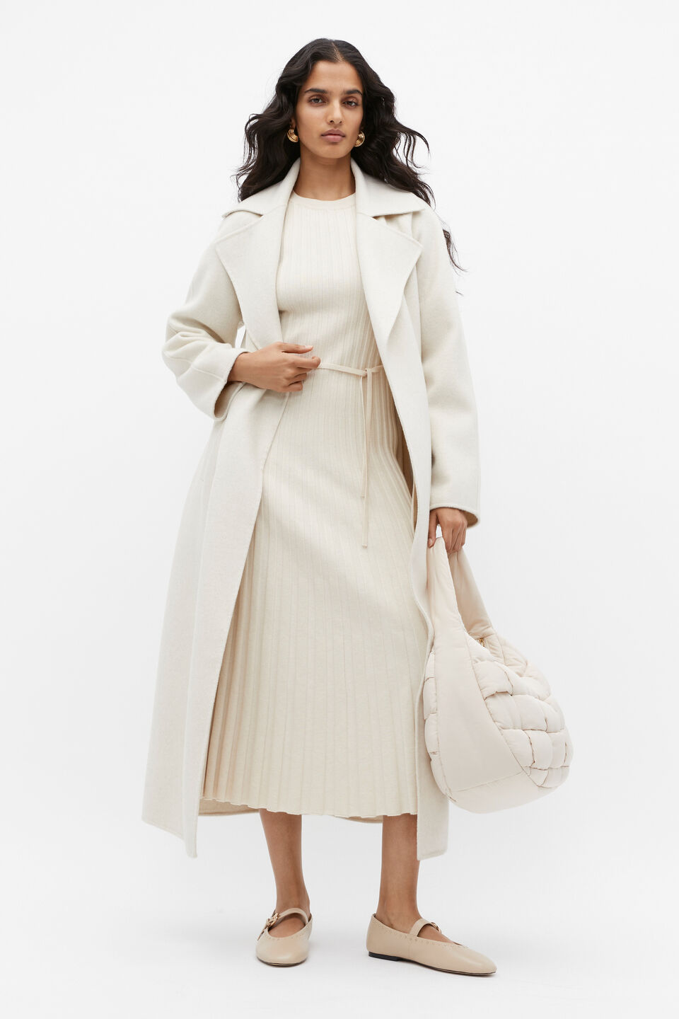 Pleated Knit Midi Dress  Vanilla Cream Marle