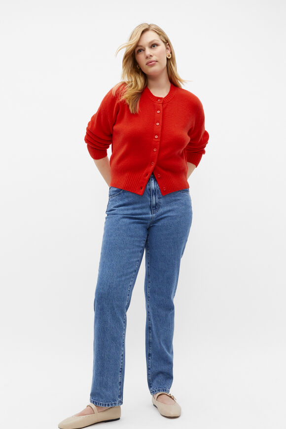 Merino Button Up Knit Cardigan  Flame Red  hi-res