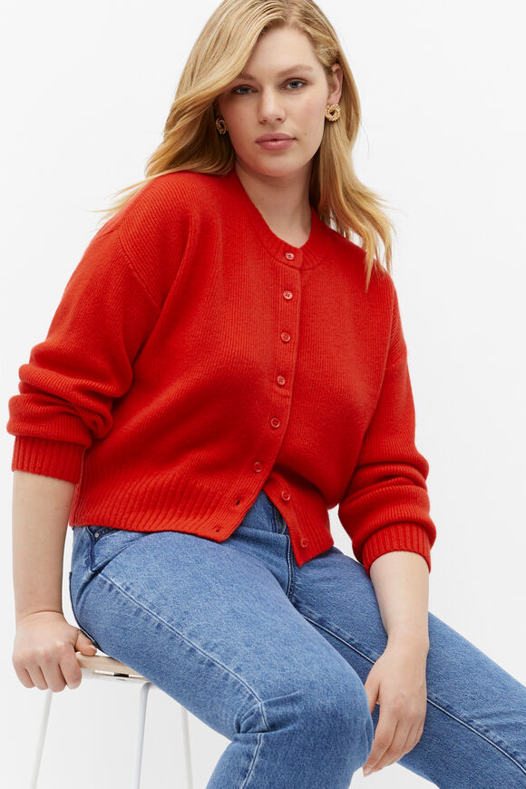 Merino Button Up Knit Cardigan  Flame Red  hi-res