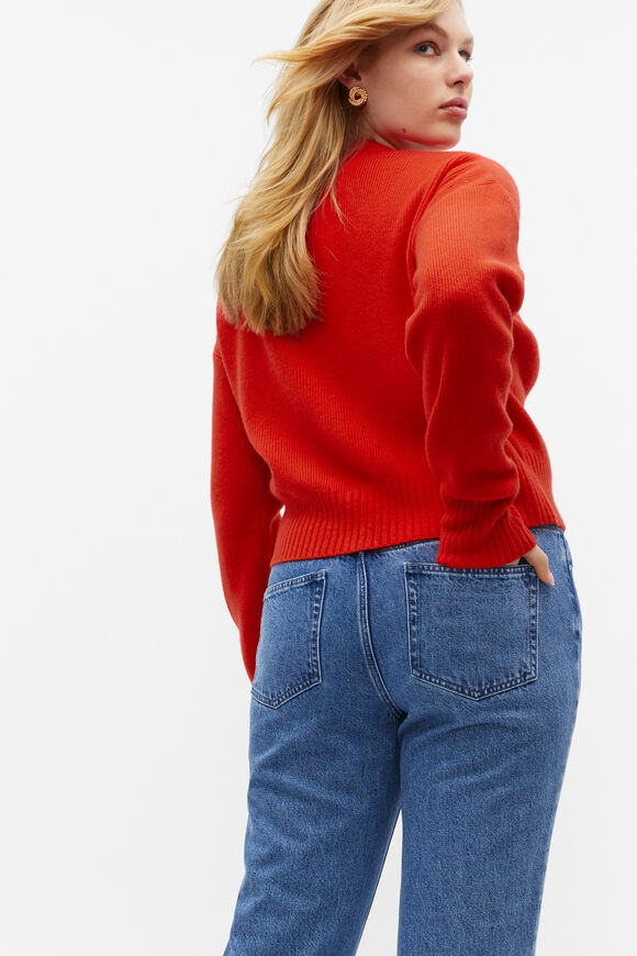 Merino Button Up Knit Cardigan  Flame Red  hi-res