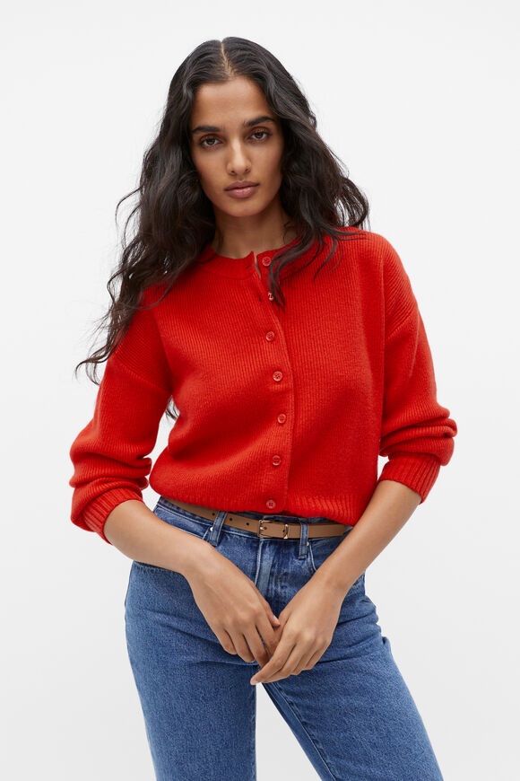 Merino Button Up Knit Cardigan  Flame Red  hi-res