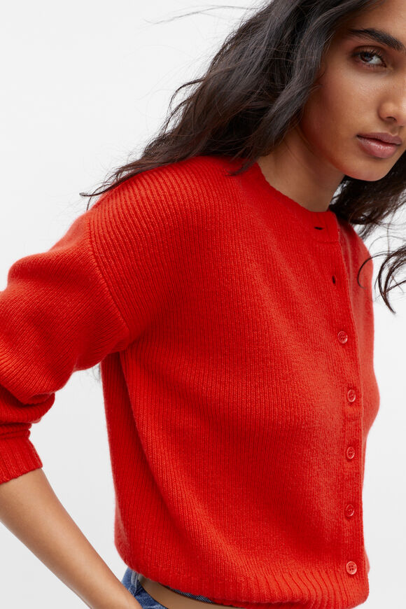 Merino Button Up Knit Cardigan  Flame Red  hi-res