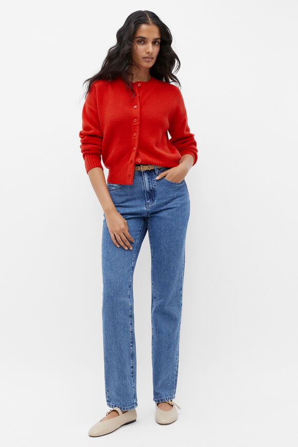 Merino Button Up Knit Cardigan  Flame Red  hi-res