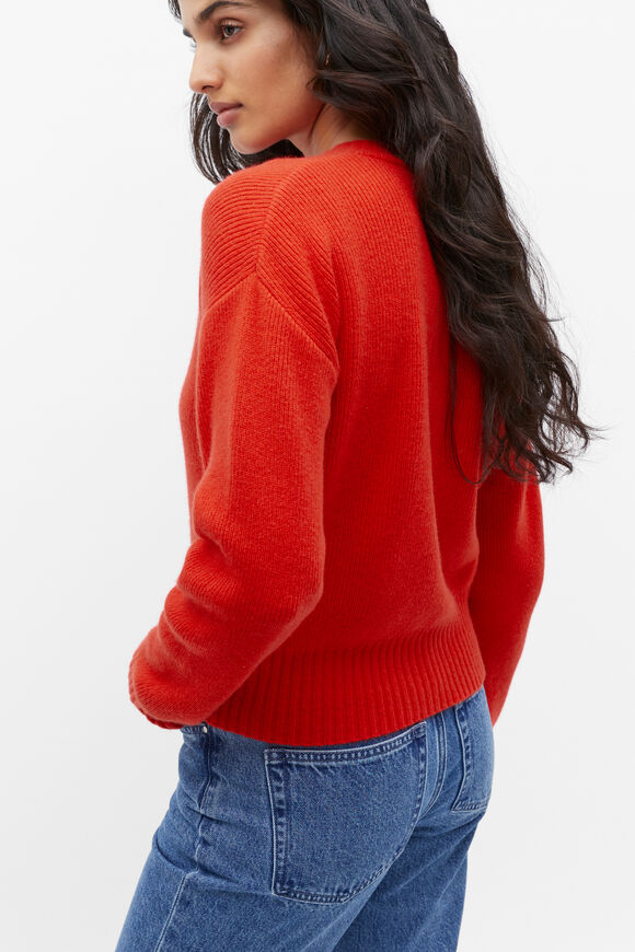 Merino Button Up Knit Cardigan  Flame Red  hi-res
