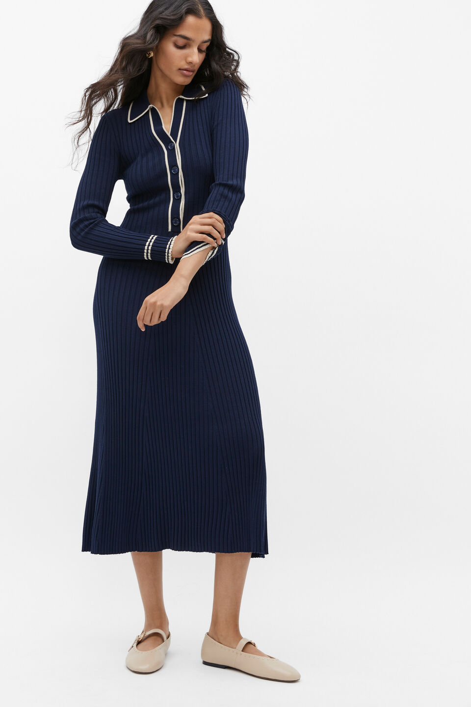 Polo Tipping Knit Midi Dress  Midnight Sky
