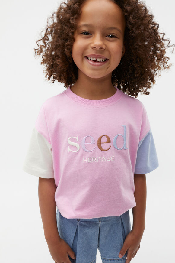 Colourblock Logo Tee  Fairy Floss  hi-res