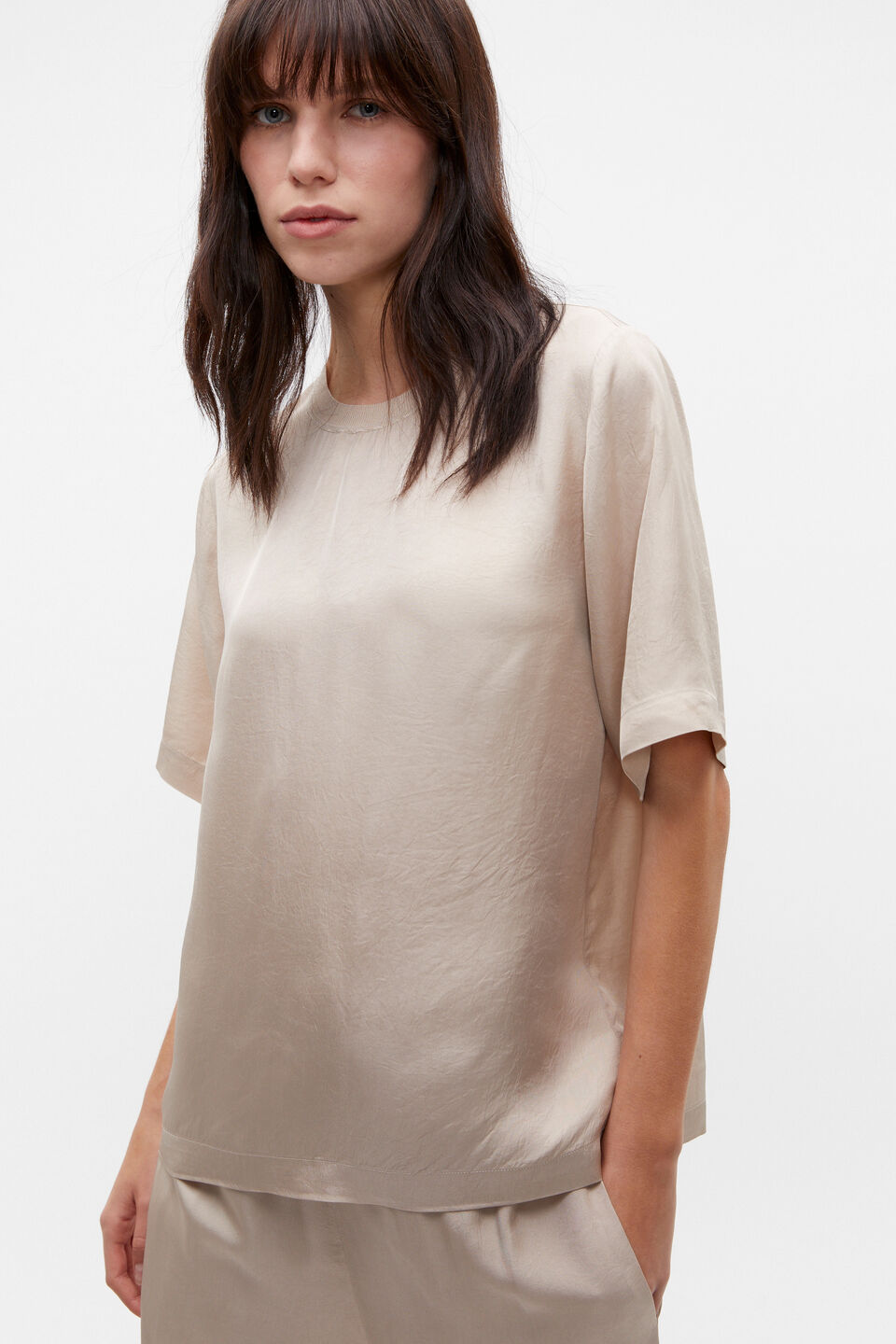 Textured Satin Tee  Cool Sand