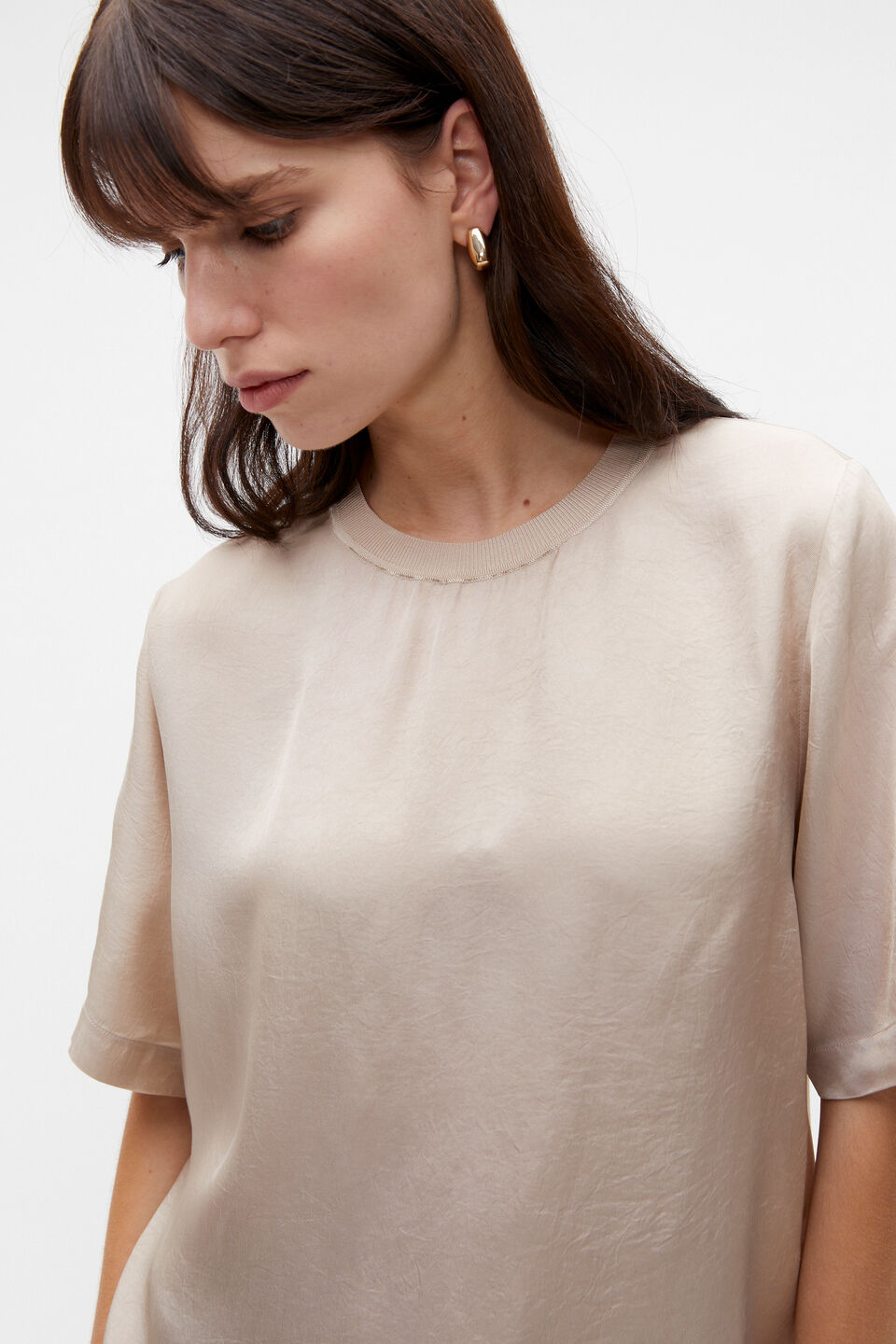 Textured Satin Tee  Cool Sand