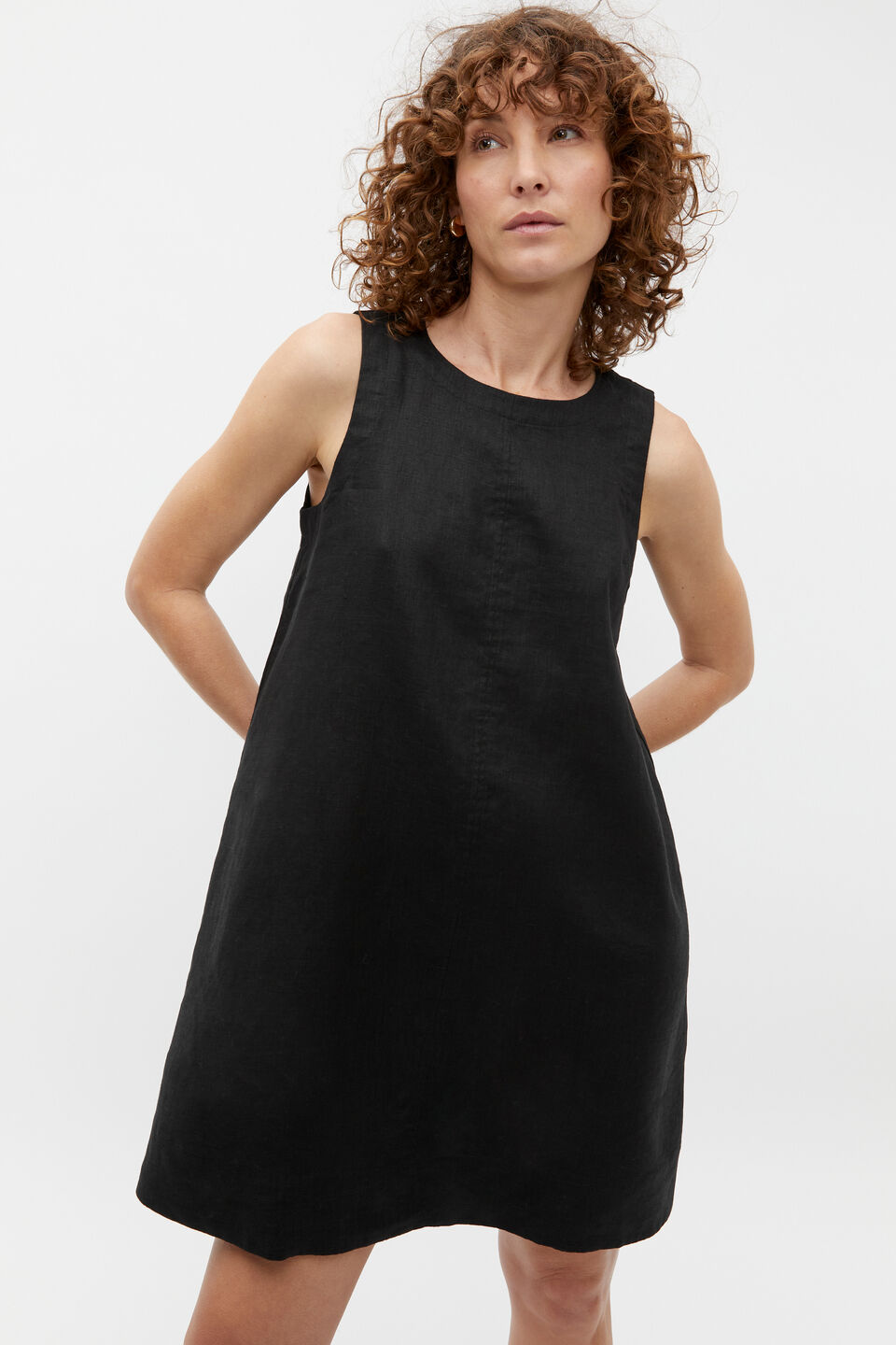 Core Linen Swing Mini Dress  Black