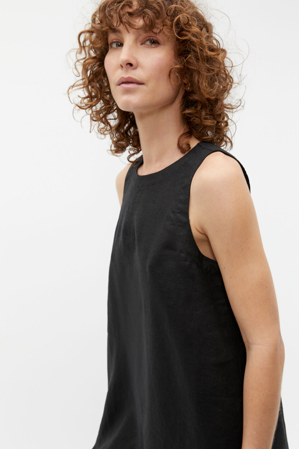 Core Linen Swing Mini Dress  Black