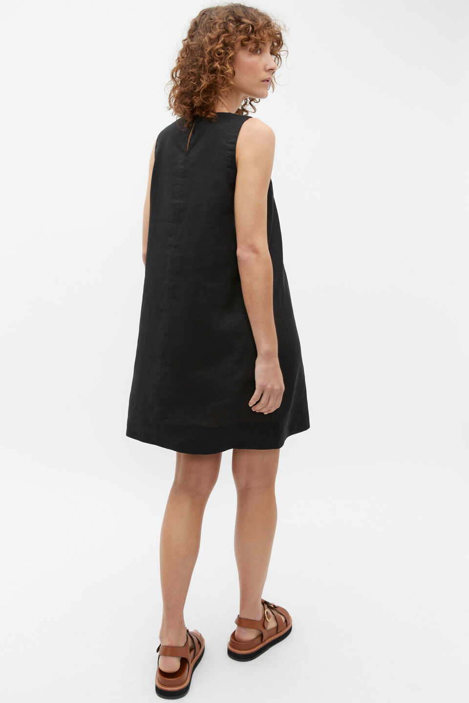 Core Linen Swing Mini Dress  Black