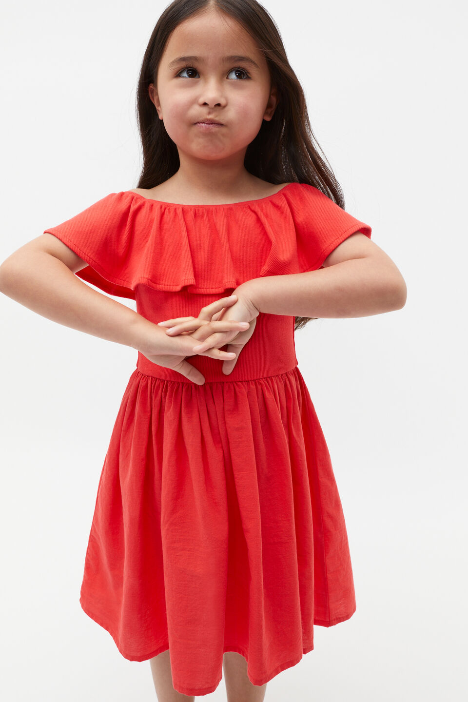 Ruffle Spliced Dress  Strawberry Red