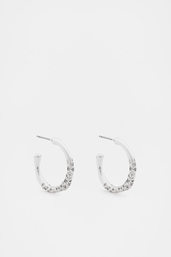Pave Organic Hoops  Silver  hi-res
