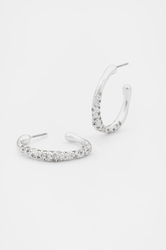 Pave Organic Hoops  Silver  hi-res