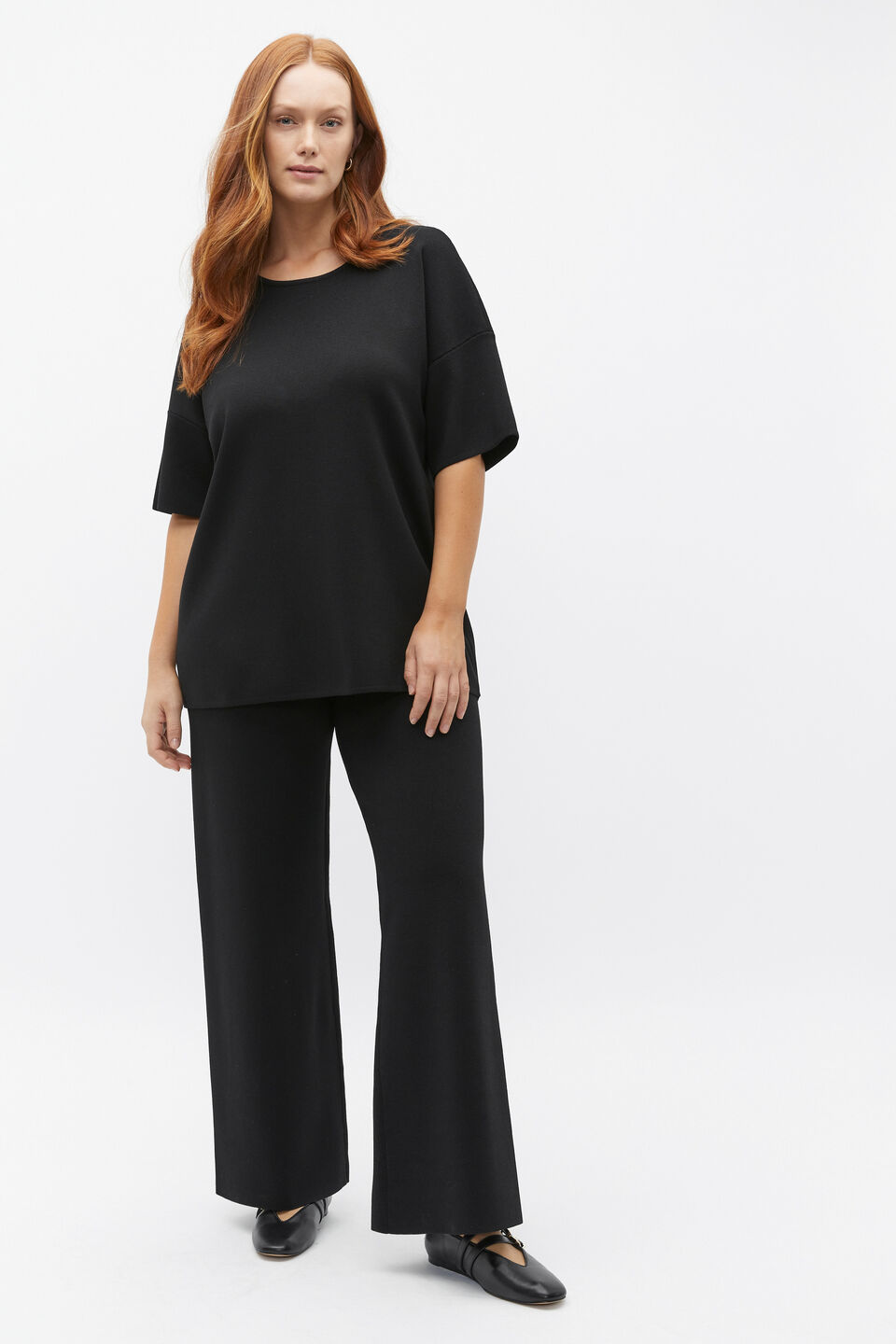 Crepe Knit Wide Leg Pant  Black