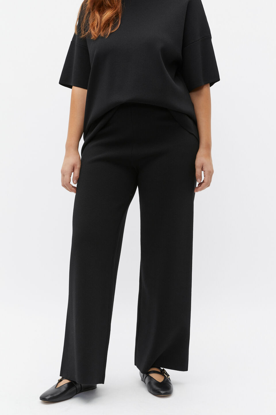 Crepe Knit Wide Leg Pant  Black