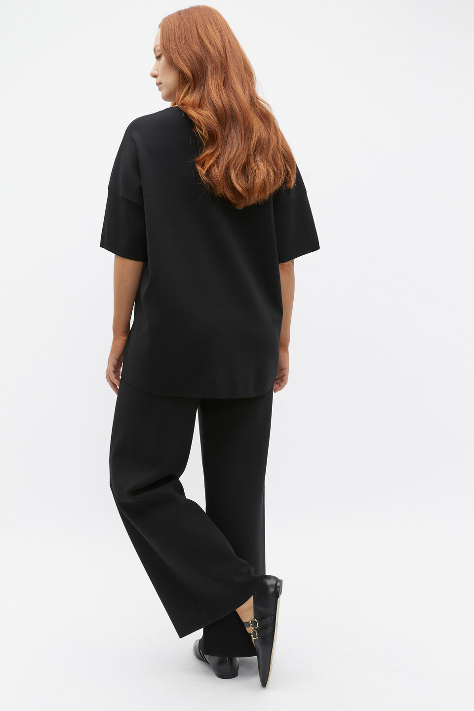 Crepe Knit Wide Leg Pant  Black