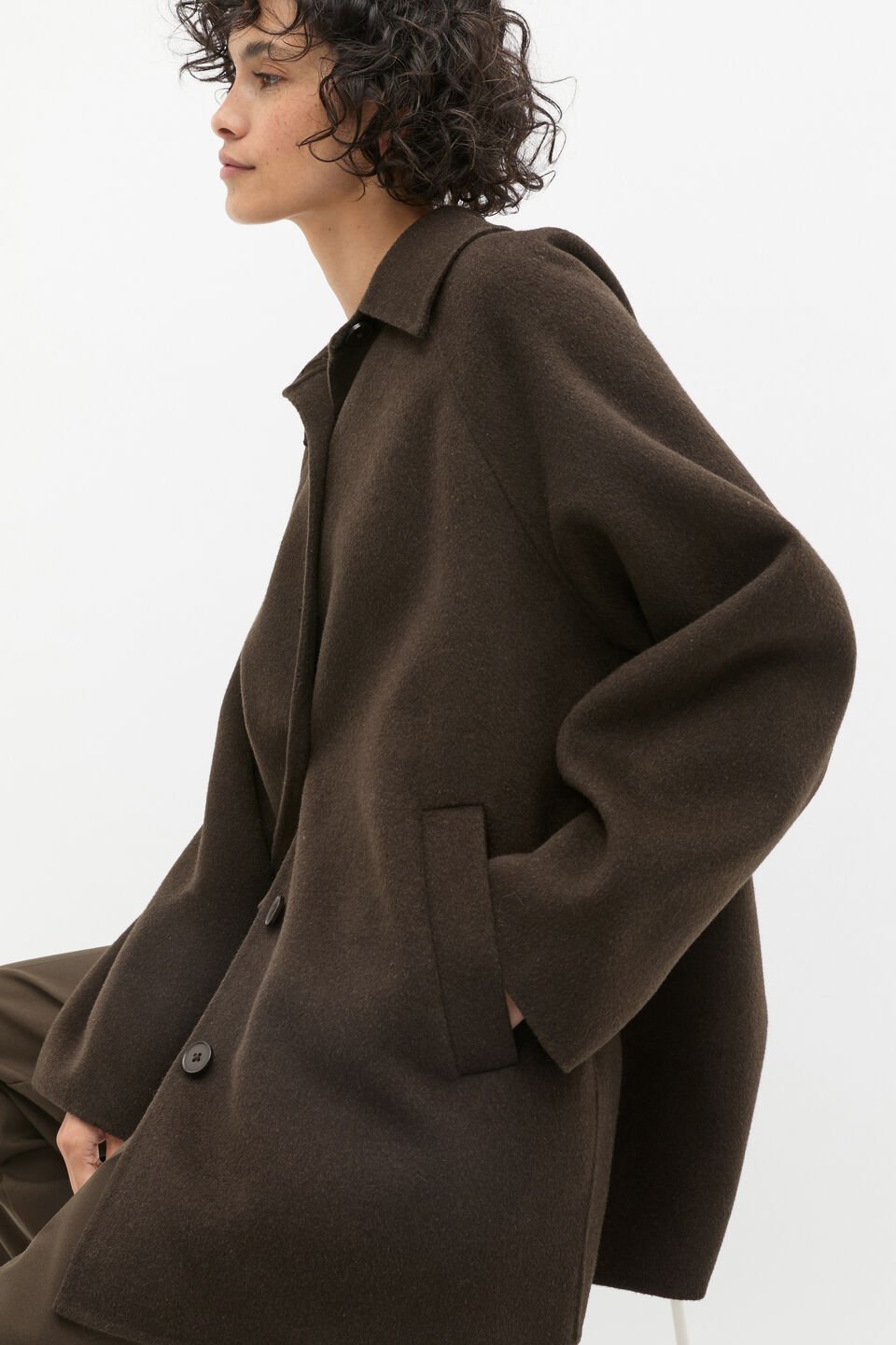 Wool Blend Raglan Sleeve Coat  Dark Espresso