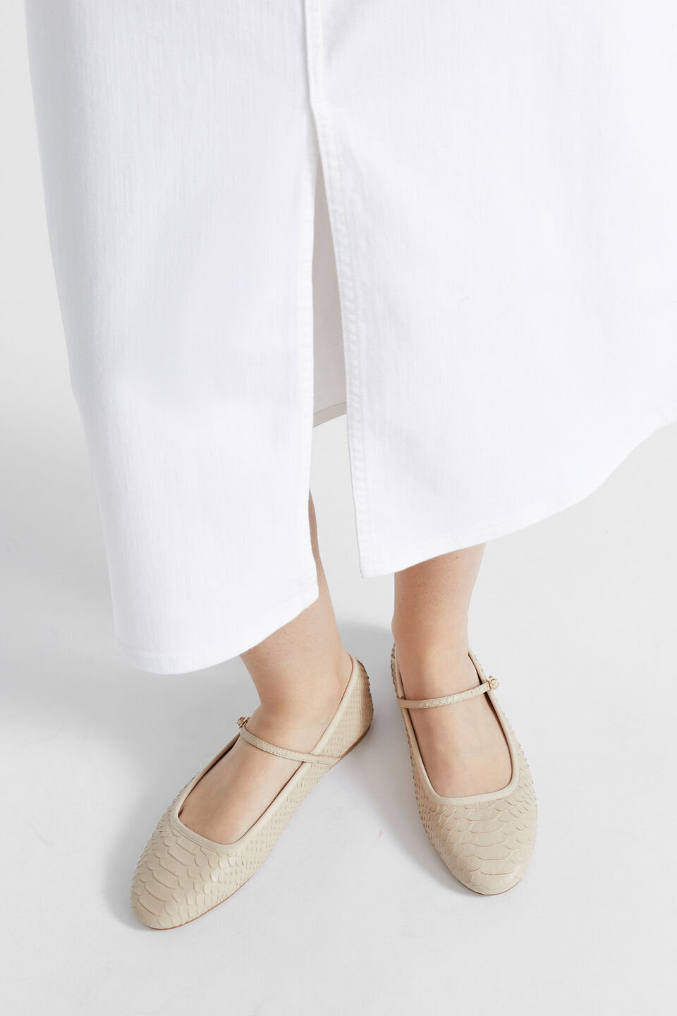 Kai Snake Embossed Ballet Flat  Vanilla