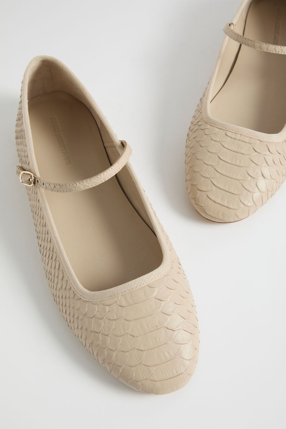 Kai Snake Embossed Ballet Flat  Vanilla