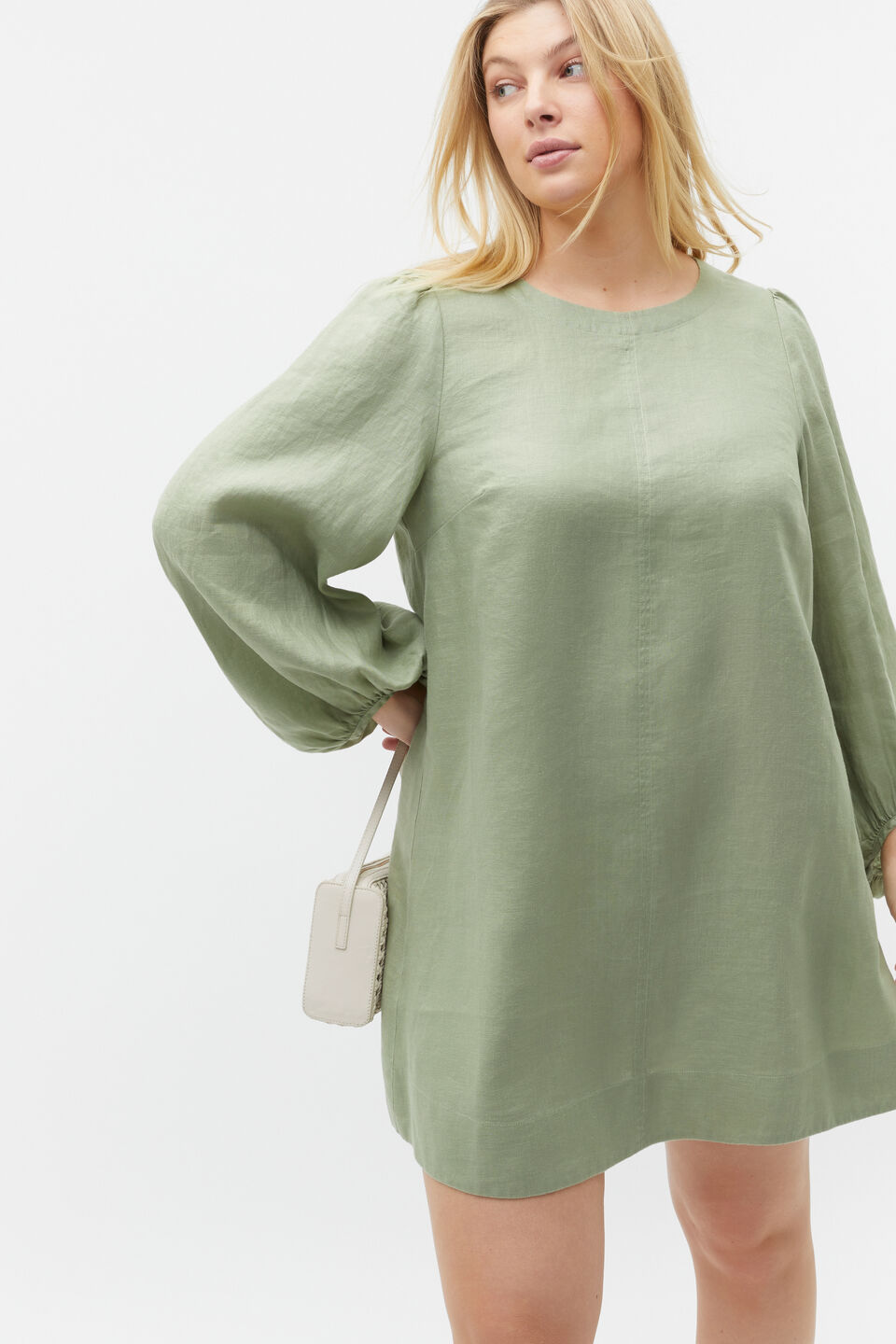 Core Linen Mini Dress  Pale Olive