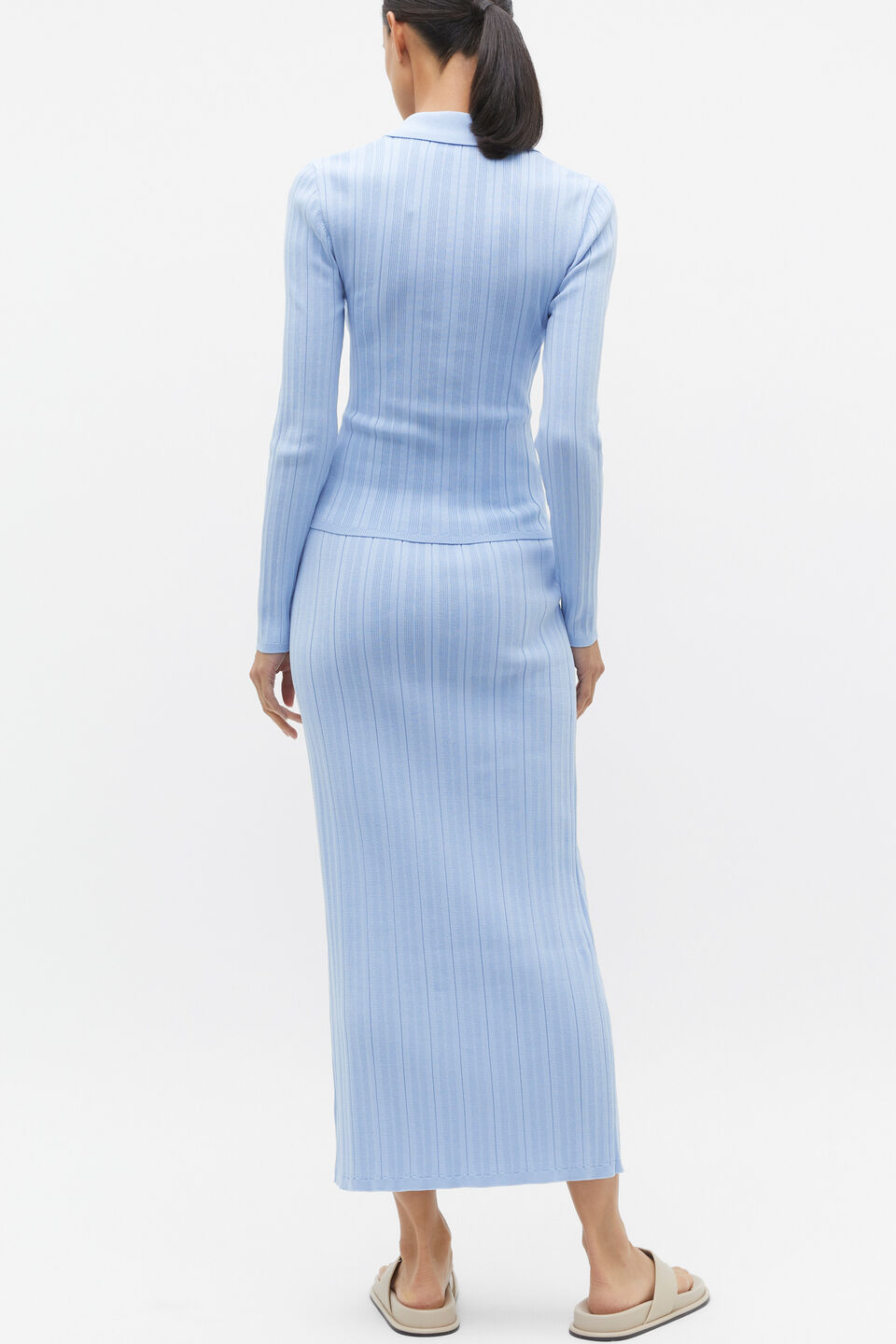 Cropped Rib Polo Knit  Frost Blue