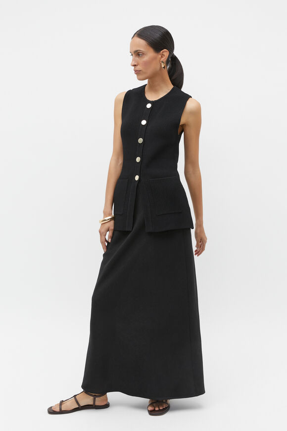 Crepe Rib Button Down Vest  Black  hi-res