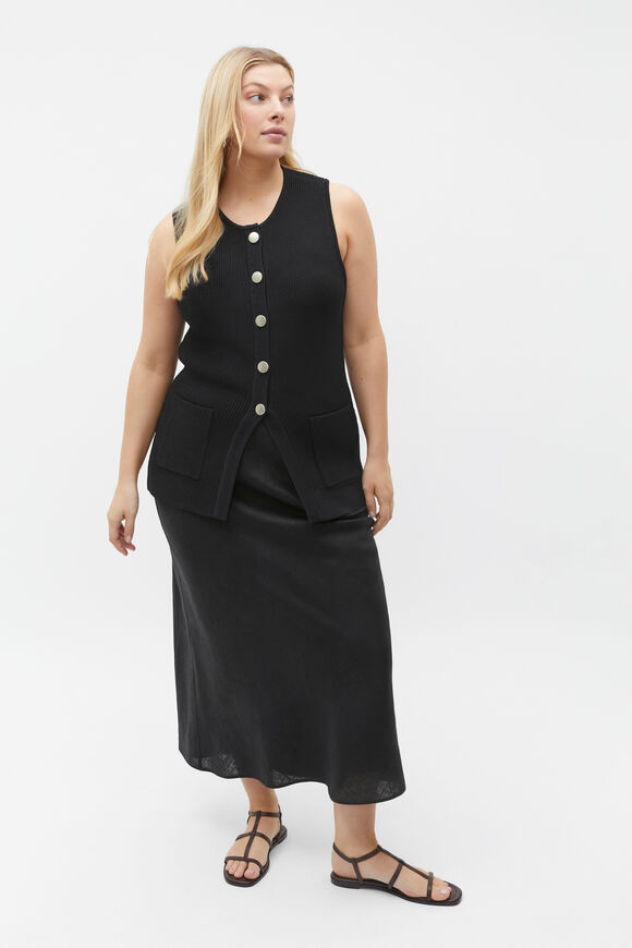 Crepe Rib Button Down Vest  Black  hi-res