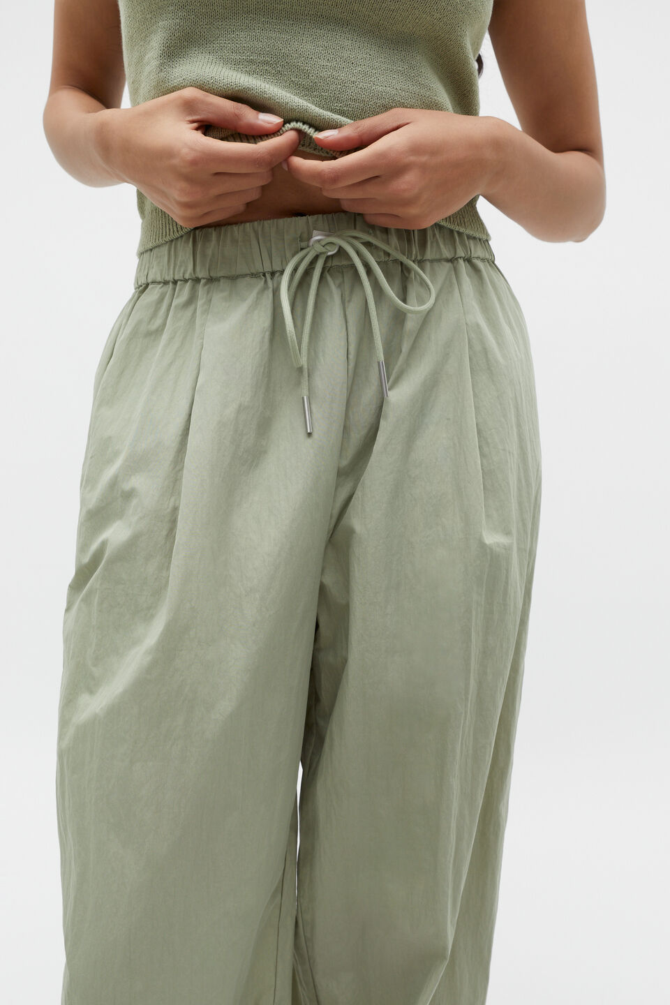 Wide Leg Drawstring Pant  Pale Olive