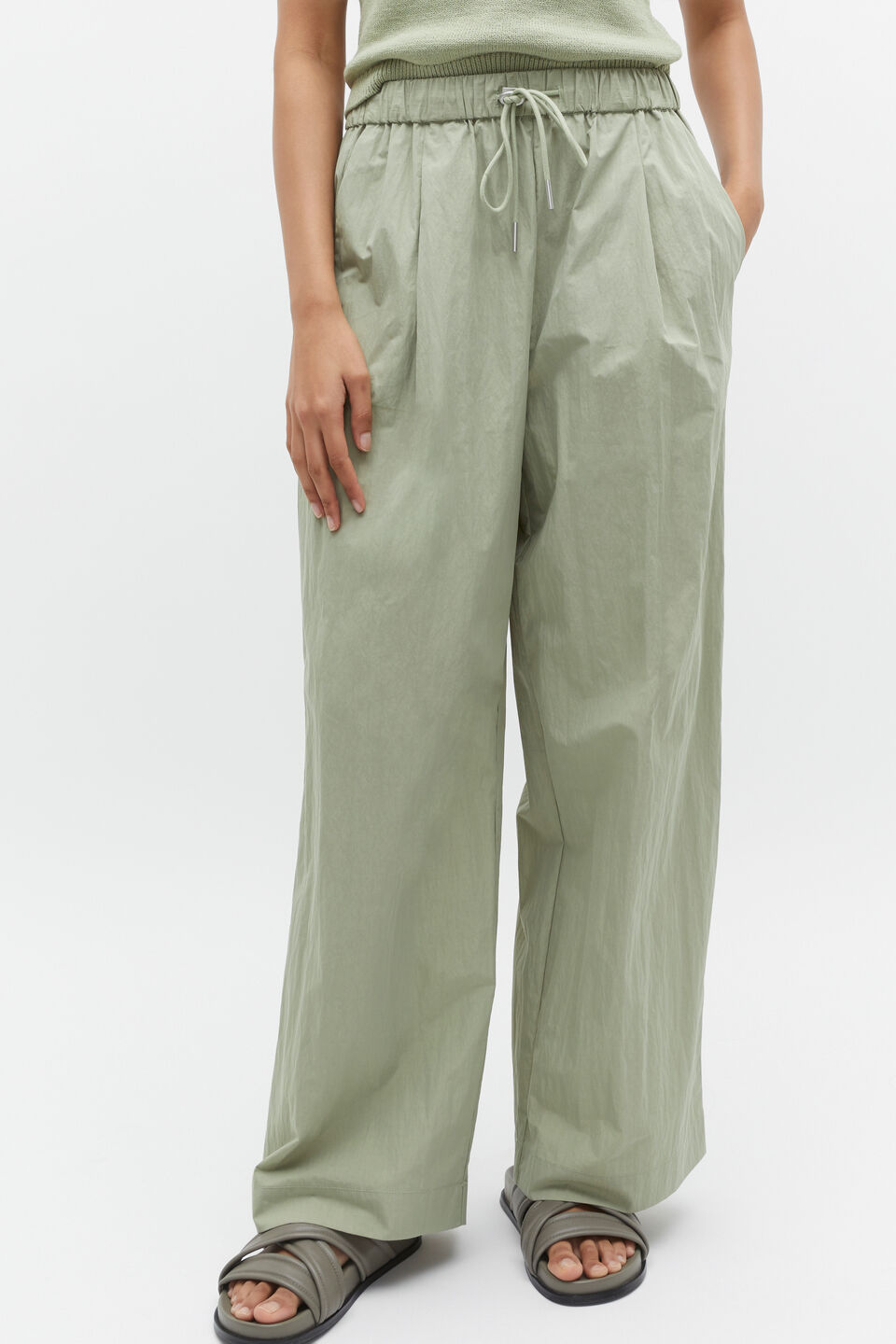 Wide Leg Drawstring Pant  Pale Olive