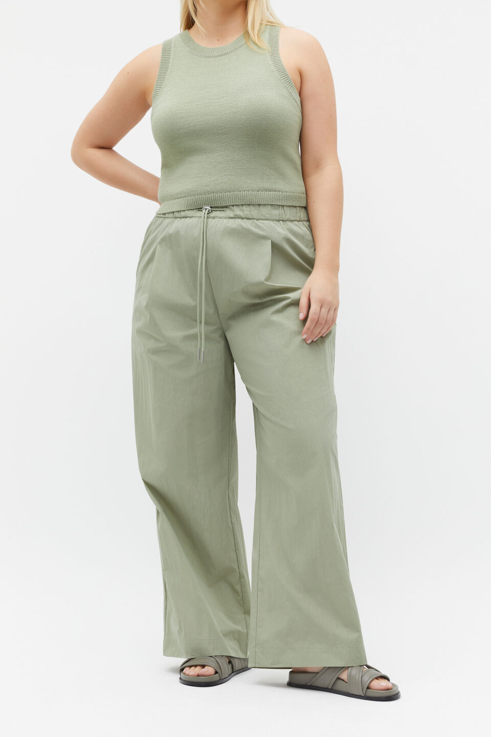 Wide Leg Drawstring Pant  Pale Olive