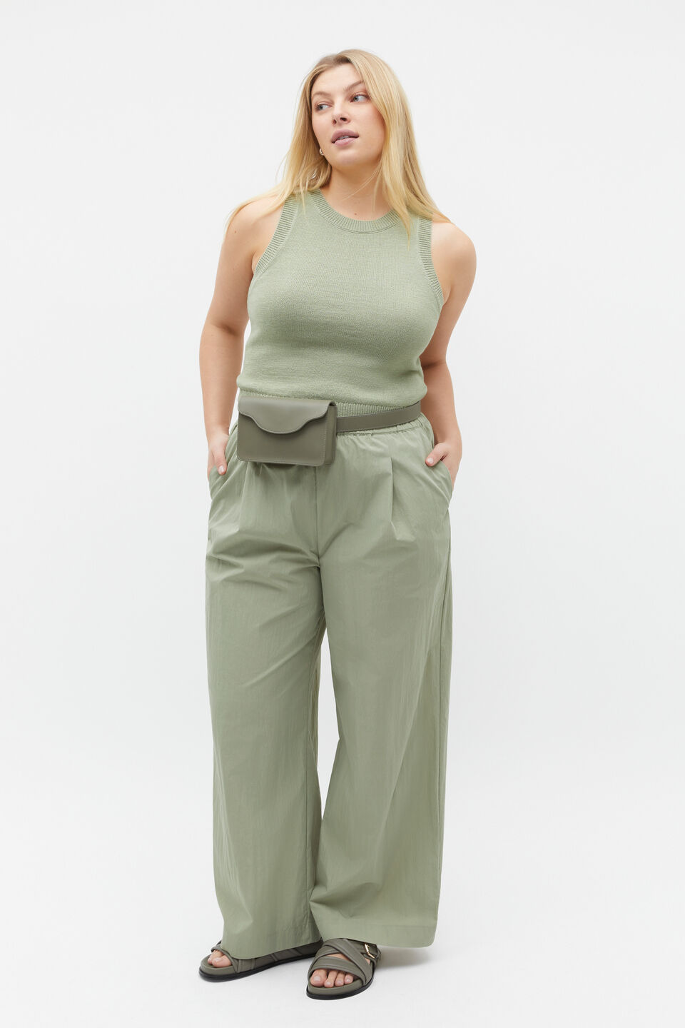 Wide Leg Drawstring Pant  Pale Olive