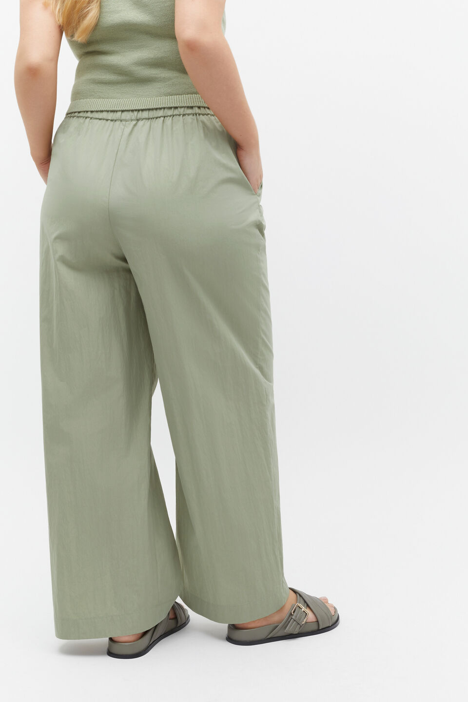 Wide Leg Drawstring Pant  Pale Olive