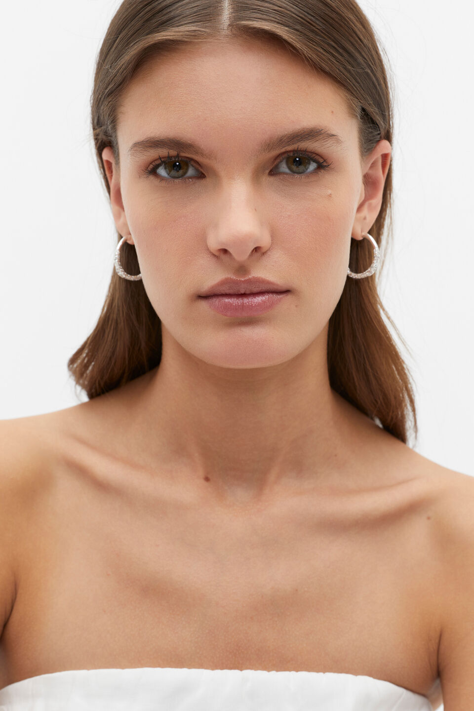 Pave Organic Hoops  Silver