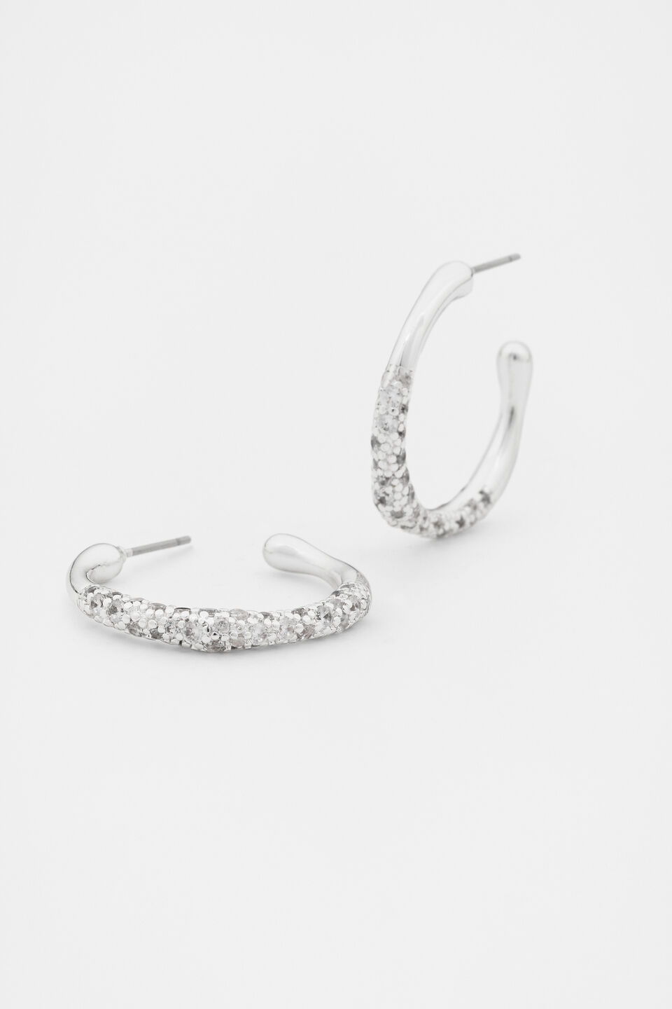 Pave Organic Hoops  Silver