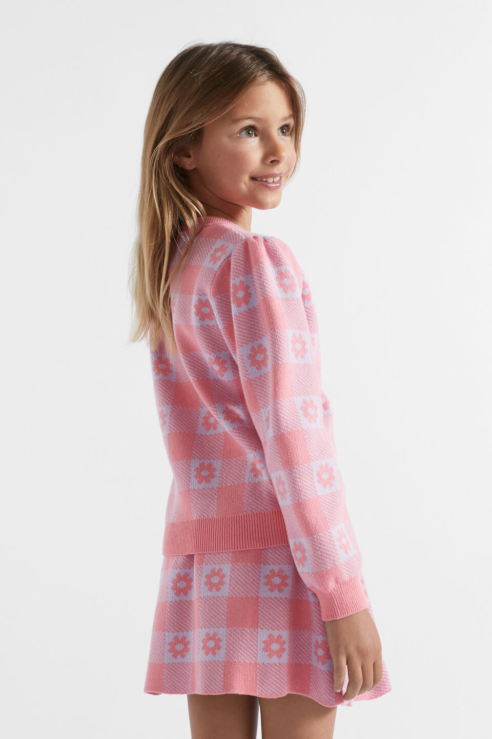 Check Knit Cardigan  Peach