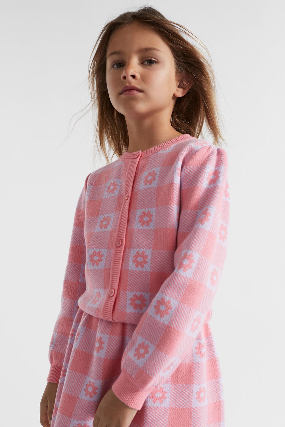 Check Knit Cardigan  Peach