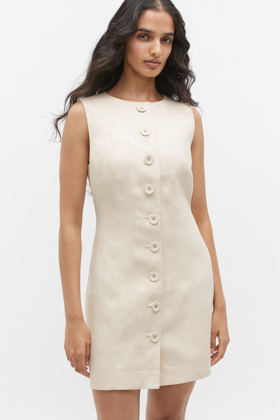 Linen Button Through Mini Dress  Frappe