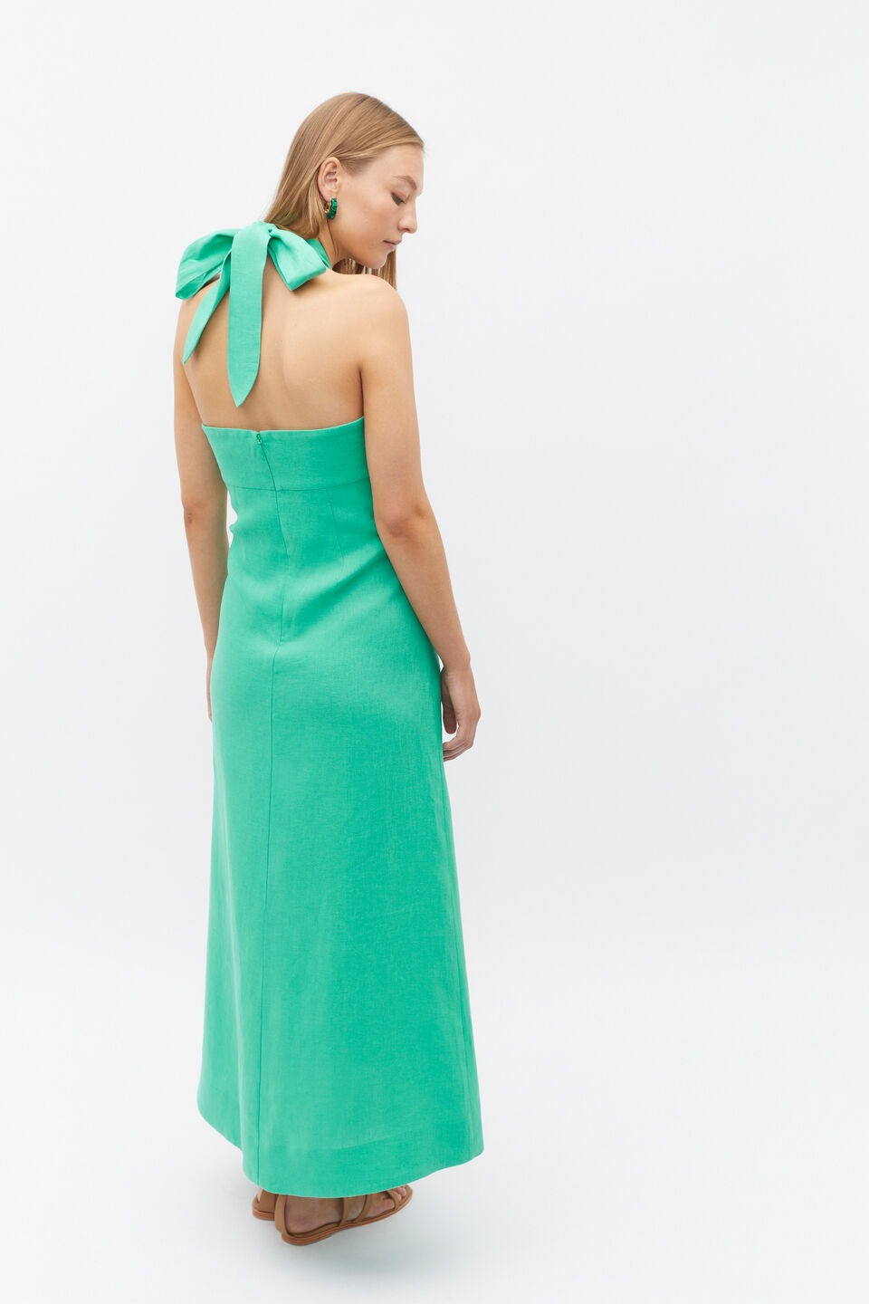 Linen Knot Halter Maxi Dress  Deep Emerald