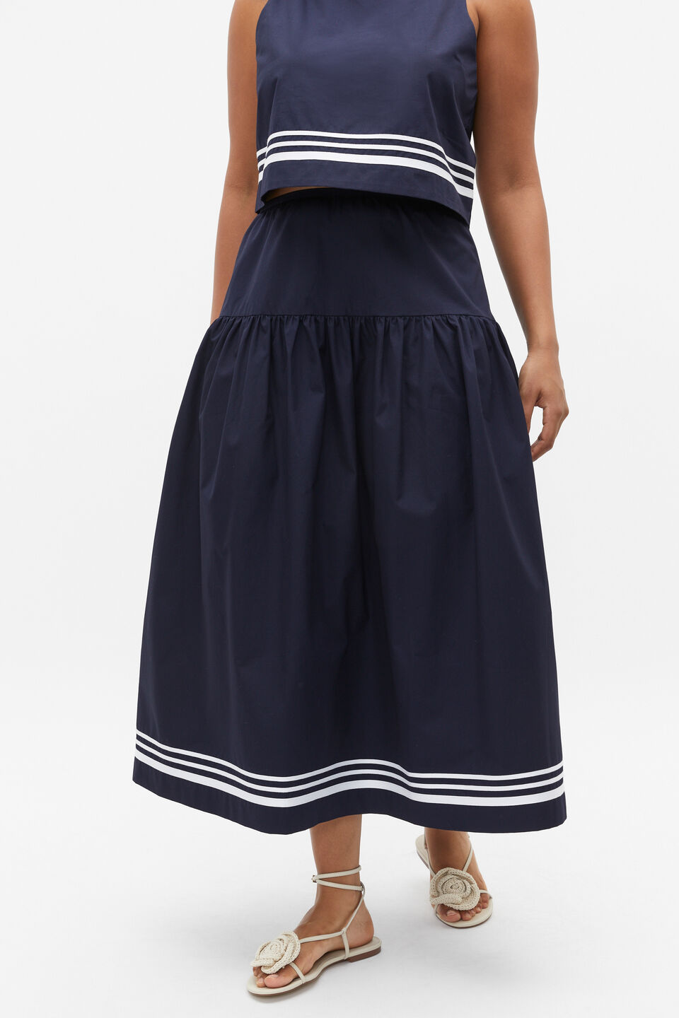 Poplin Stripe Trim Skirt  Midnight Sky