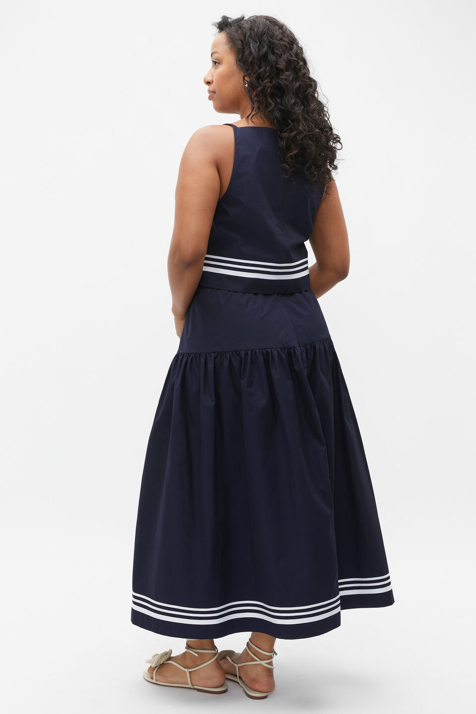 Poplin Stripe Trim Skirt  Midnight Sky