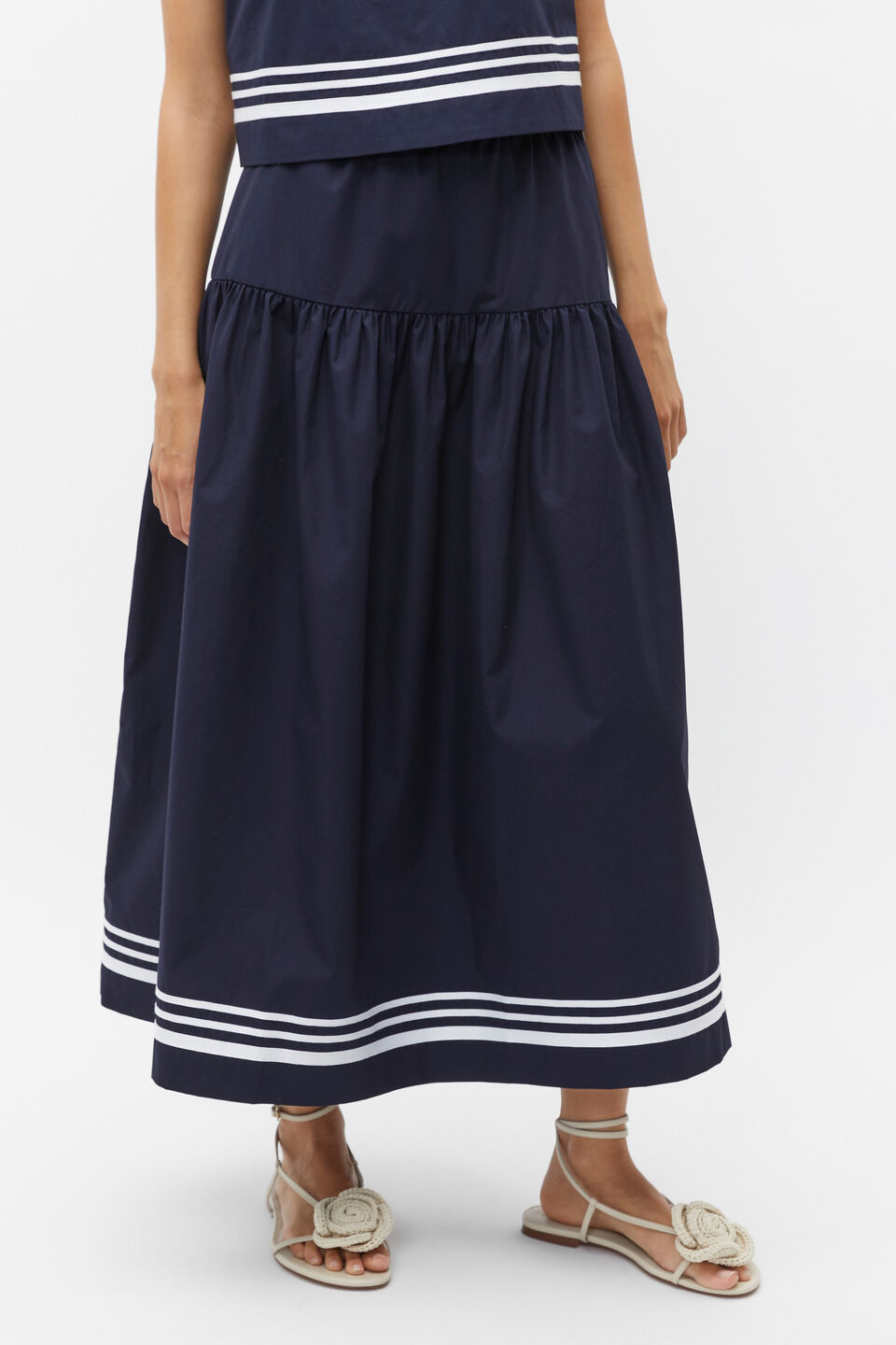 Poplin Stripe Trim Skirt  Midnight Sky