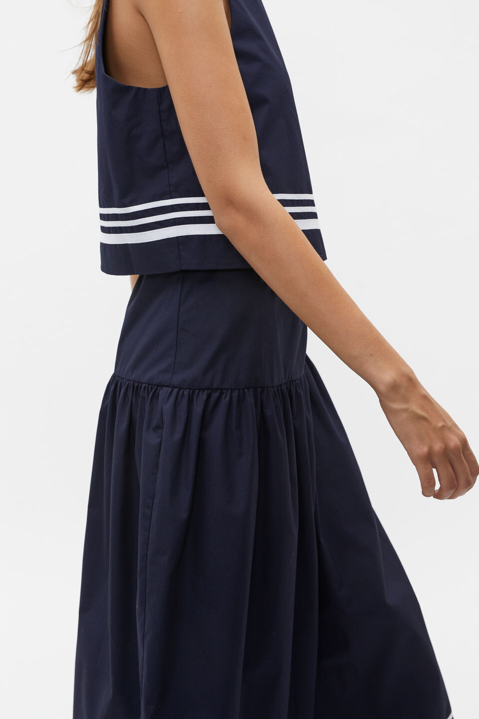 Poplin Stripe Trim Skirt  Midnight Sky
