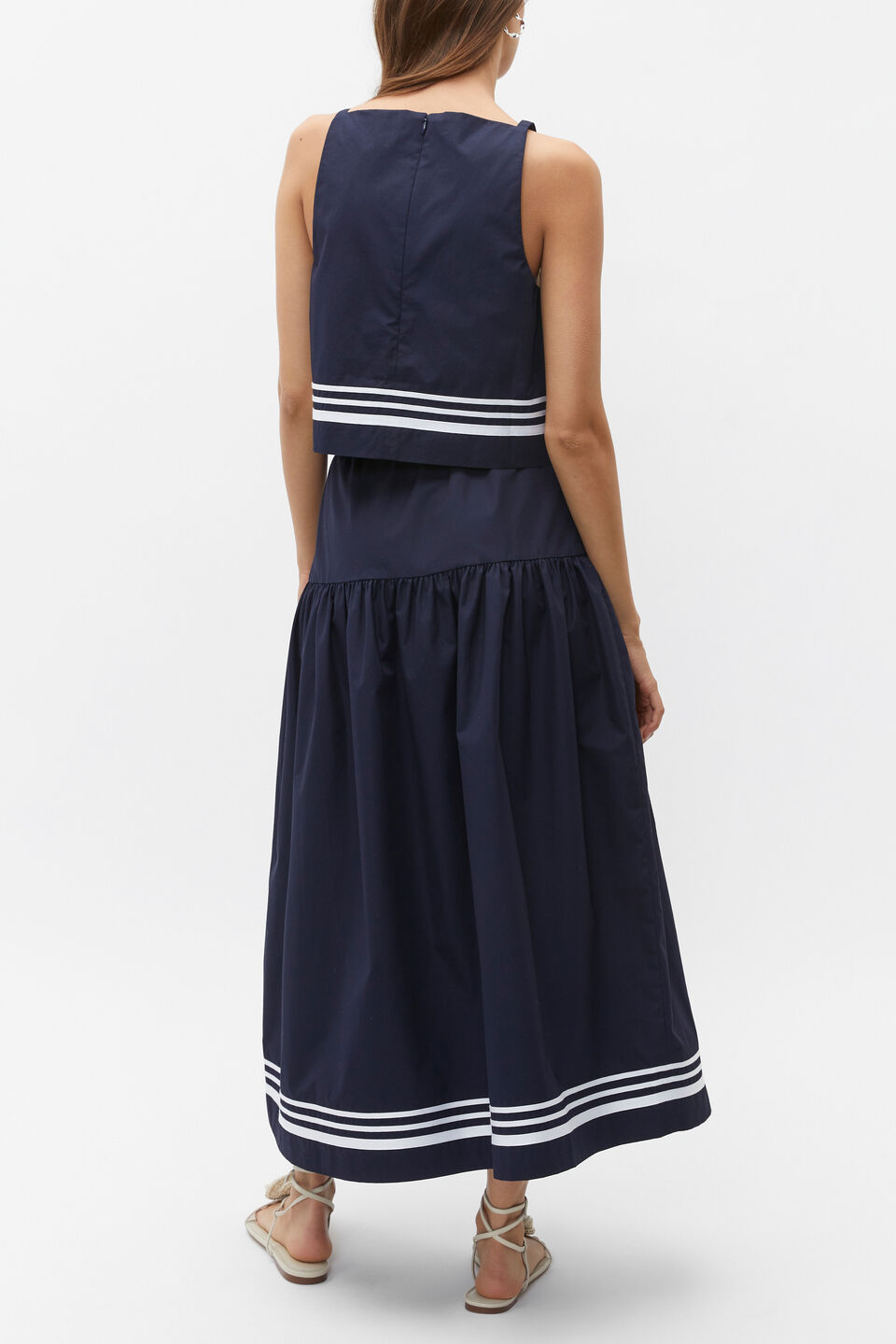 Poplin Stripe Trim Skirt  Midnight Sky