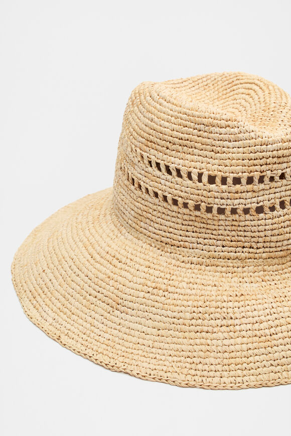 Wide Brim Straw Fedora  Natural  hi-res
