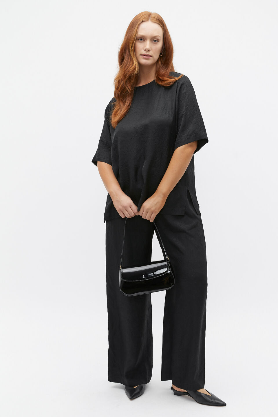 Textured Satin Top  Black