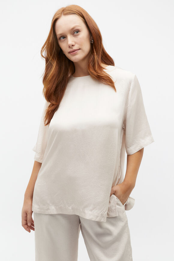 Textured Satin Top  Oat  hi-res