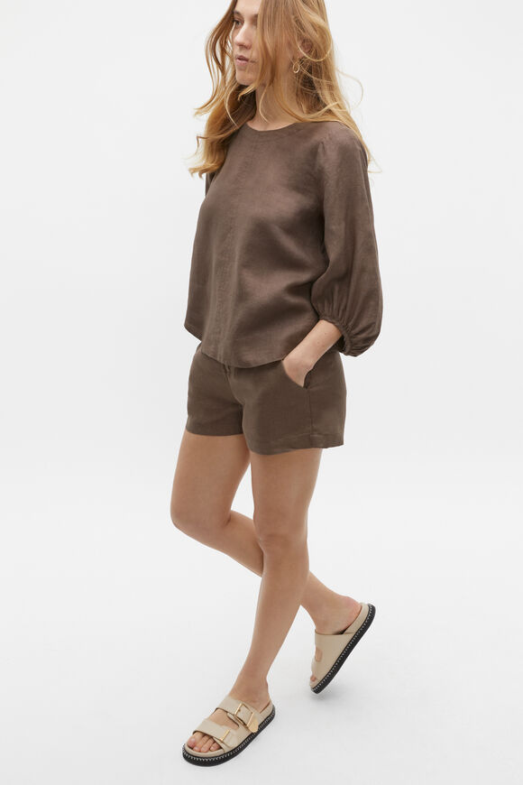 Core Linen Balloon Sleeve Top  Affogato  hi-res