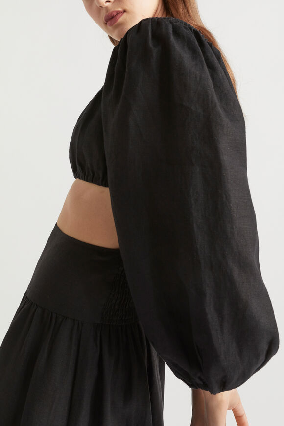 Linen Pintuck Detail Top  Black  hi-res